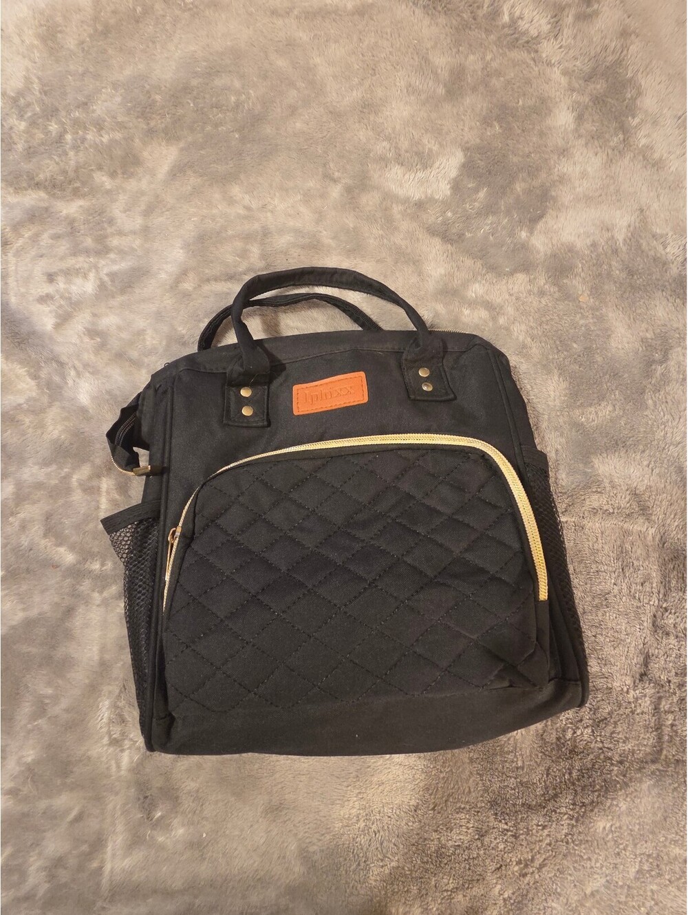 lpbluux Black Quilted Insulated Lunch Bag with Handles